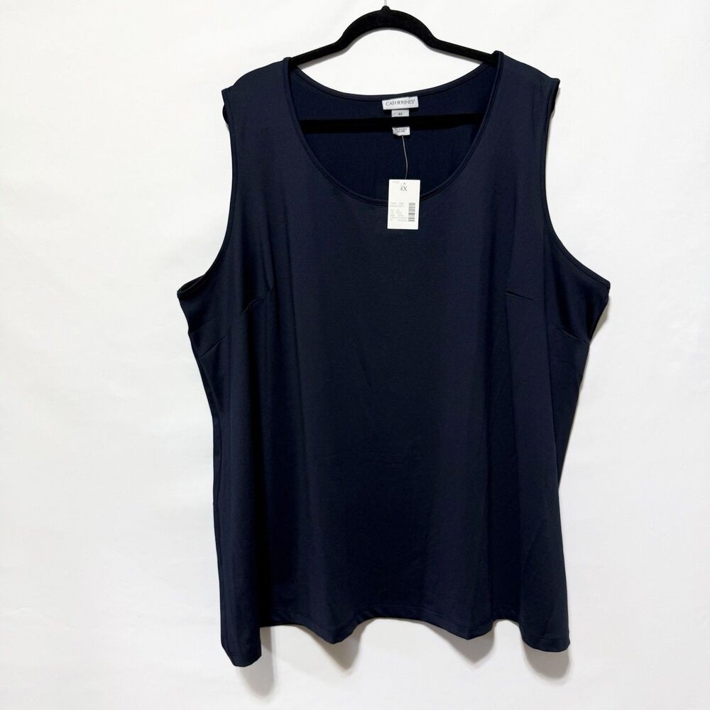 Catherines Womens 4X 30/32W Navy Blue Sleeveless Tank Top Stretch Plus Size NWT